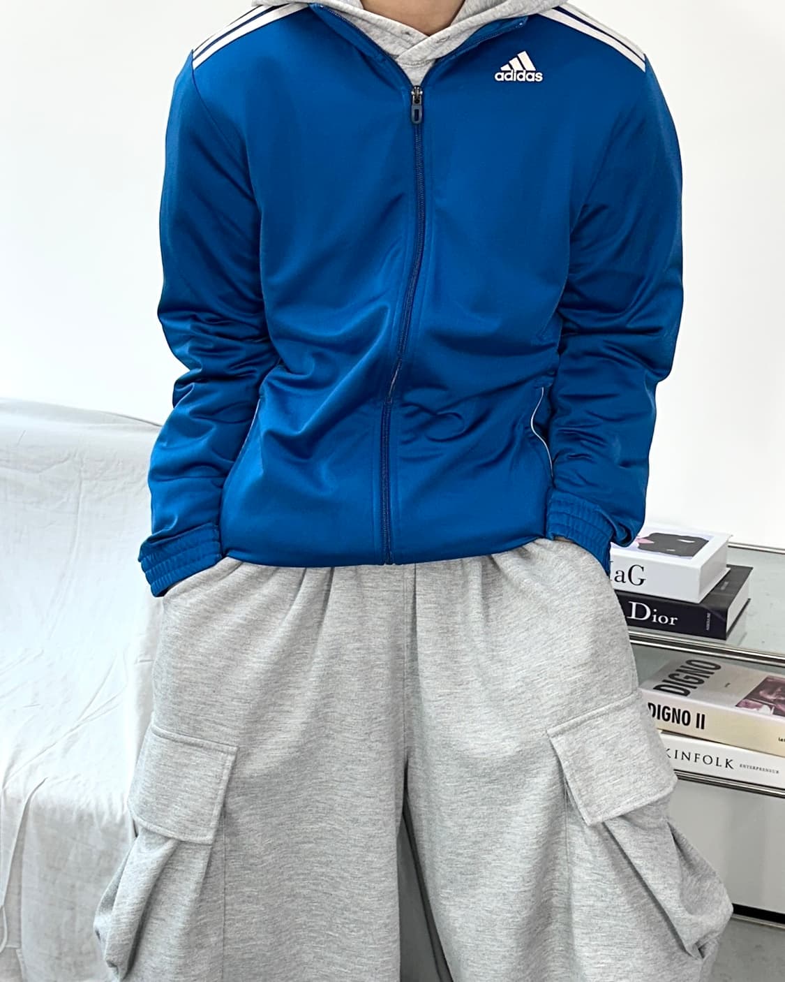 아디다스 블루 트랙탑 져지 L 상품이미지1