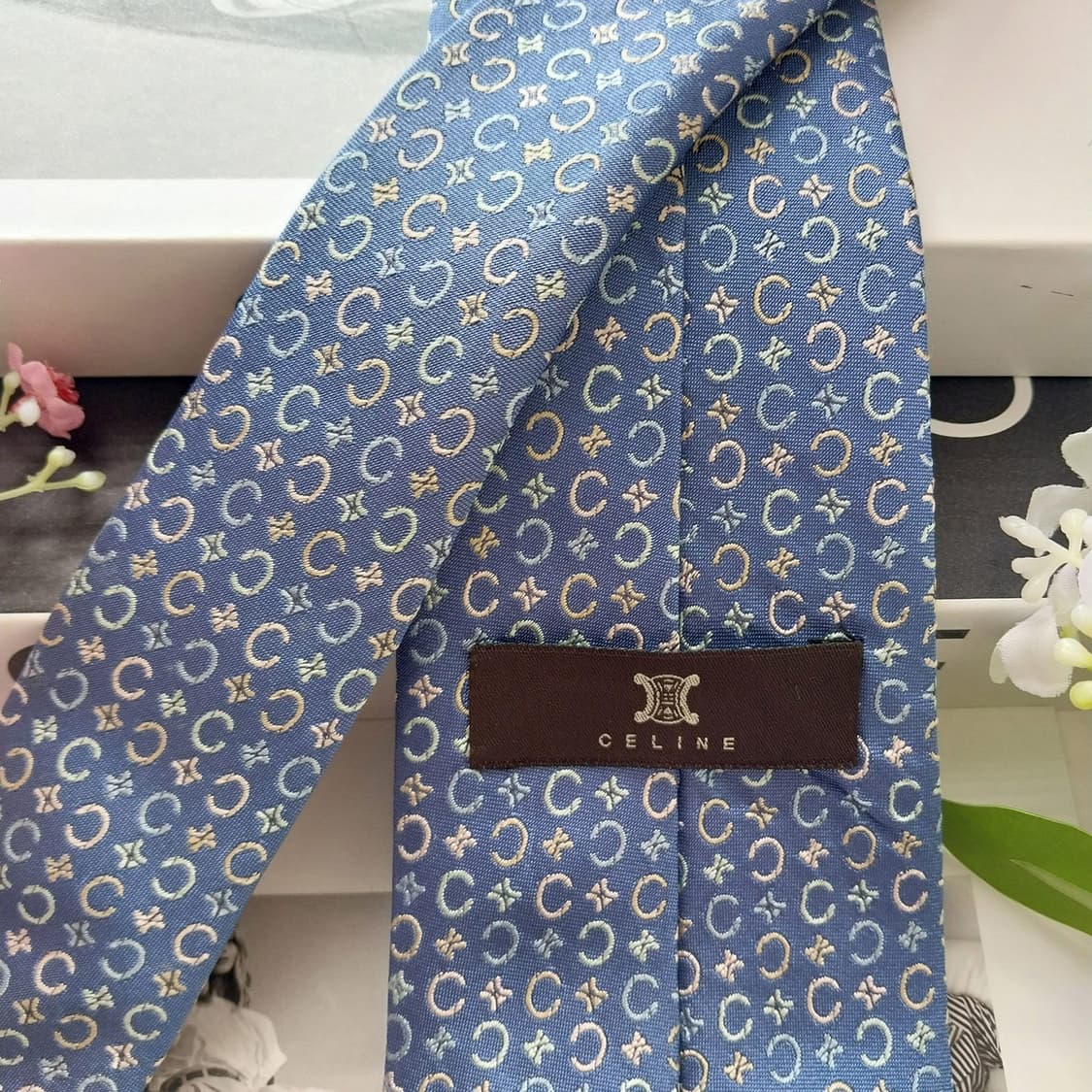 셀린느 실크 블루 트리오페 C패턴 넥타이 9.6cm A등급 A2132 상품이미지6