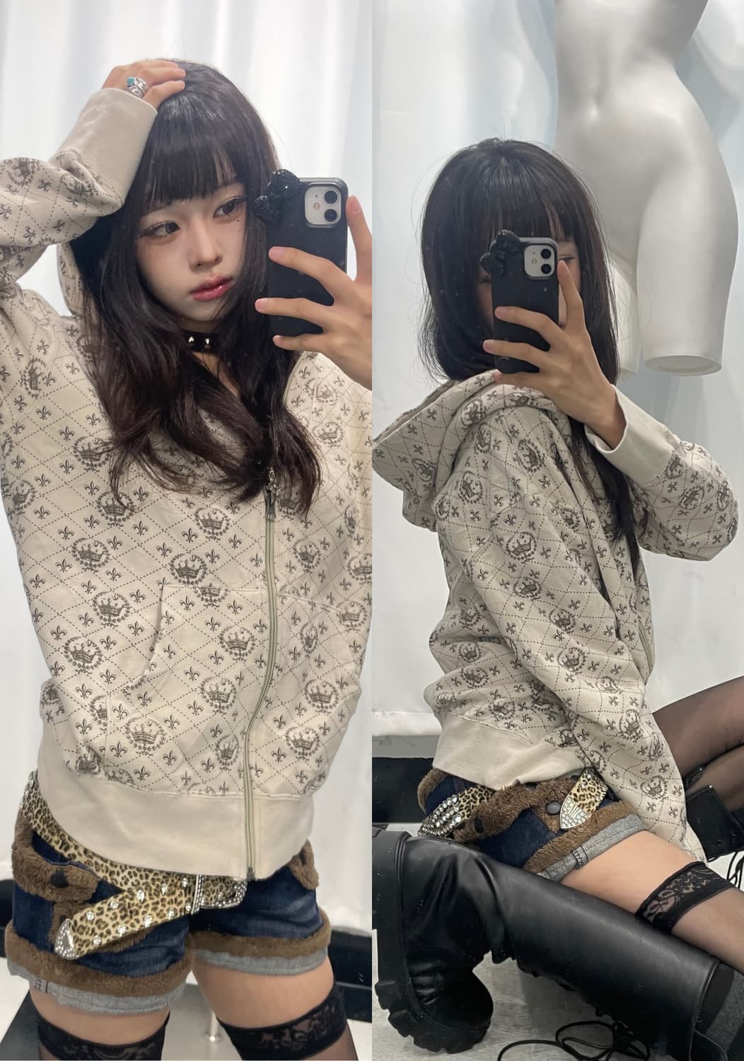 🎸베이지 크라운 패턴 후디🎸 상품이미지1