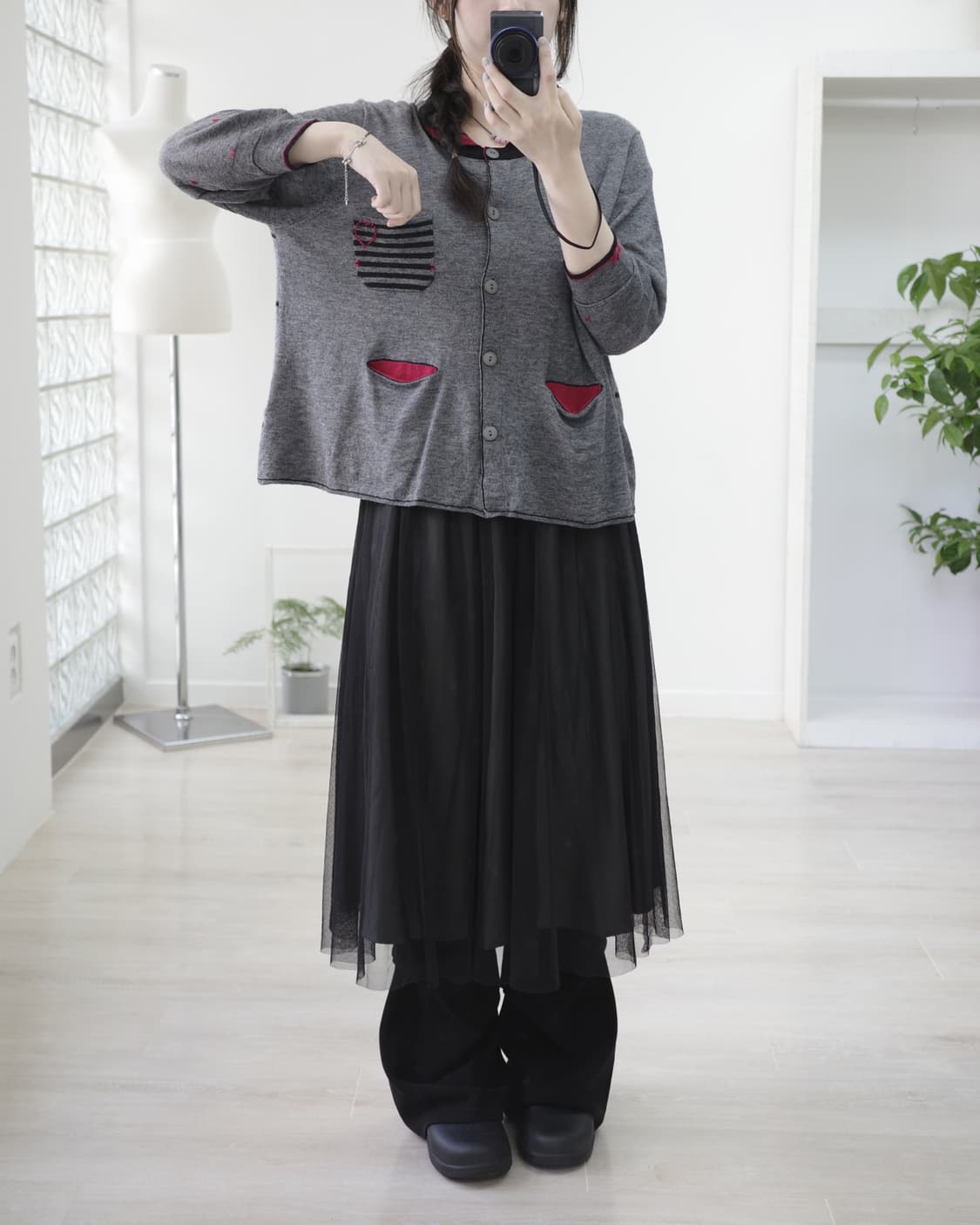 EB heart red stripe cardigan 상품이미지5