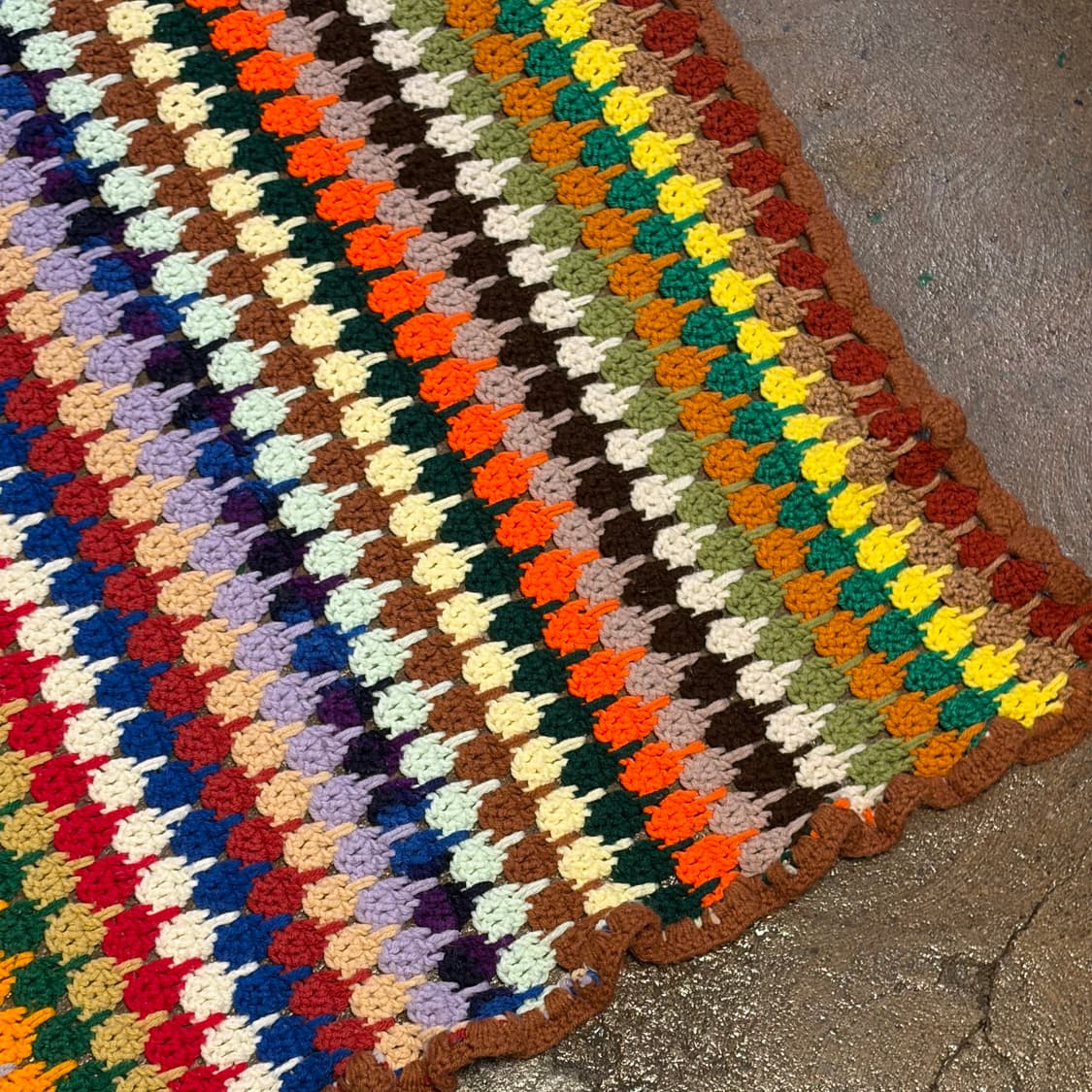 90s USA 멀티 컬러 니트 카페트 러그 매트 담요 상품이미지4