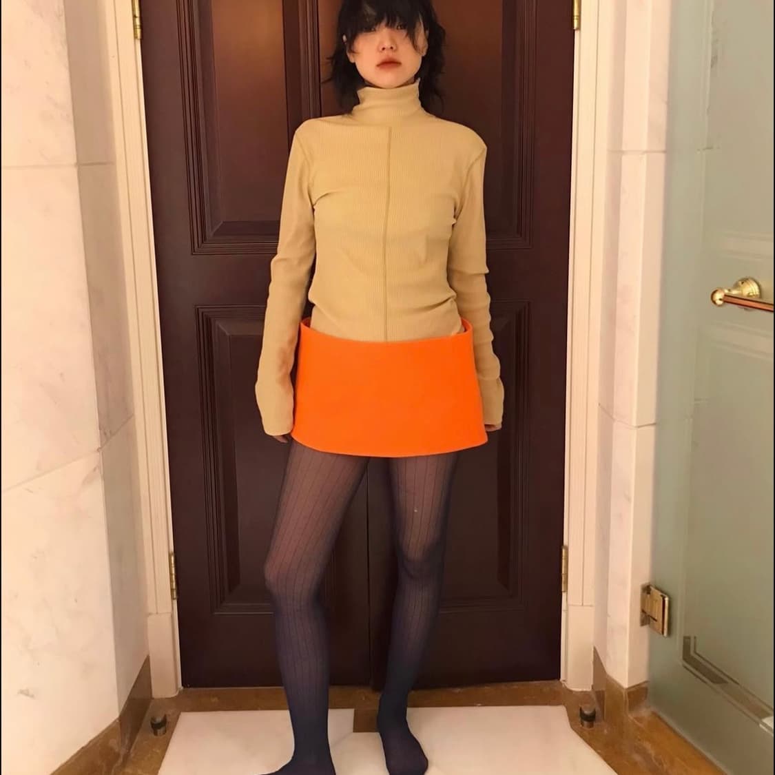 에옹쓰 Layerd mini skirt -orange 스커트 상품이미지3