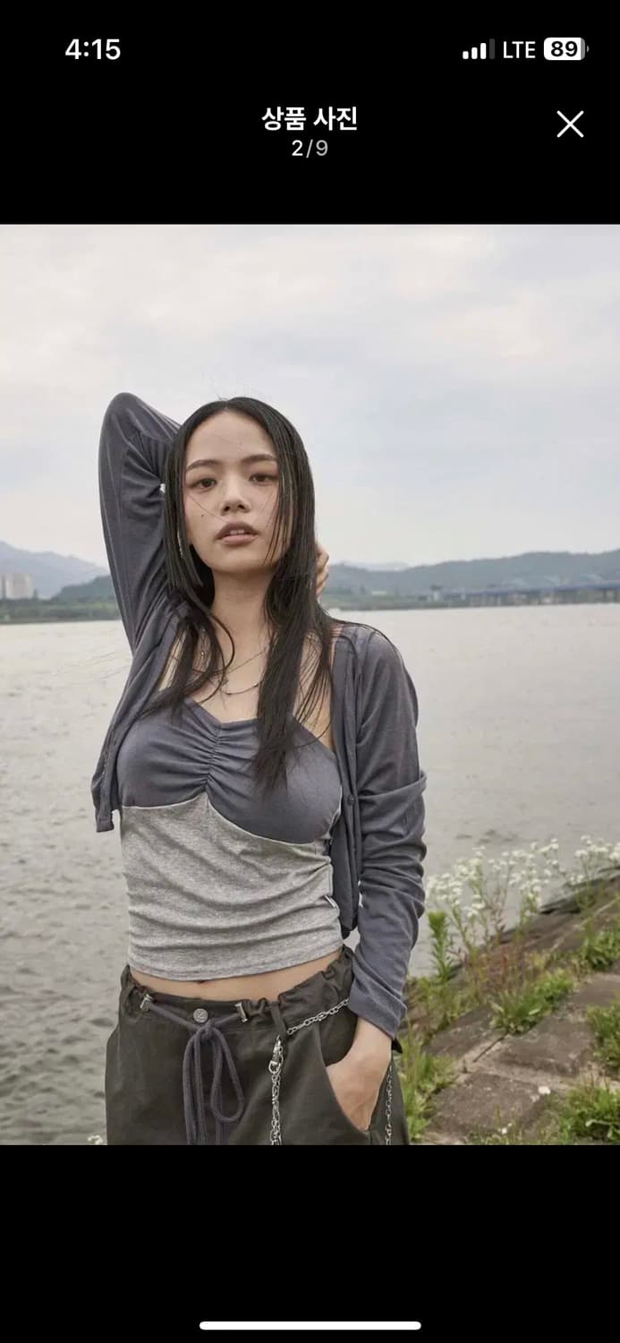 ason 애즈온 사샤 투톤 슬리브리스 챠콜 홀터넥 나시 상품이미지2
