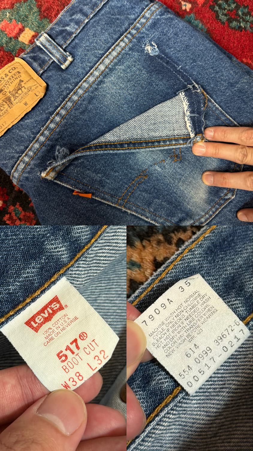 90's USA Made 빈티지 리바이스 517 오렌지탭 부츠컷 상품이미지9