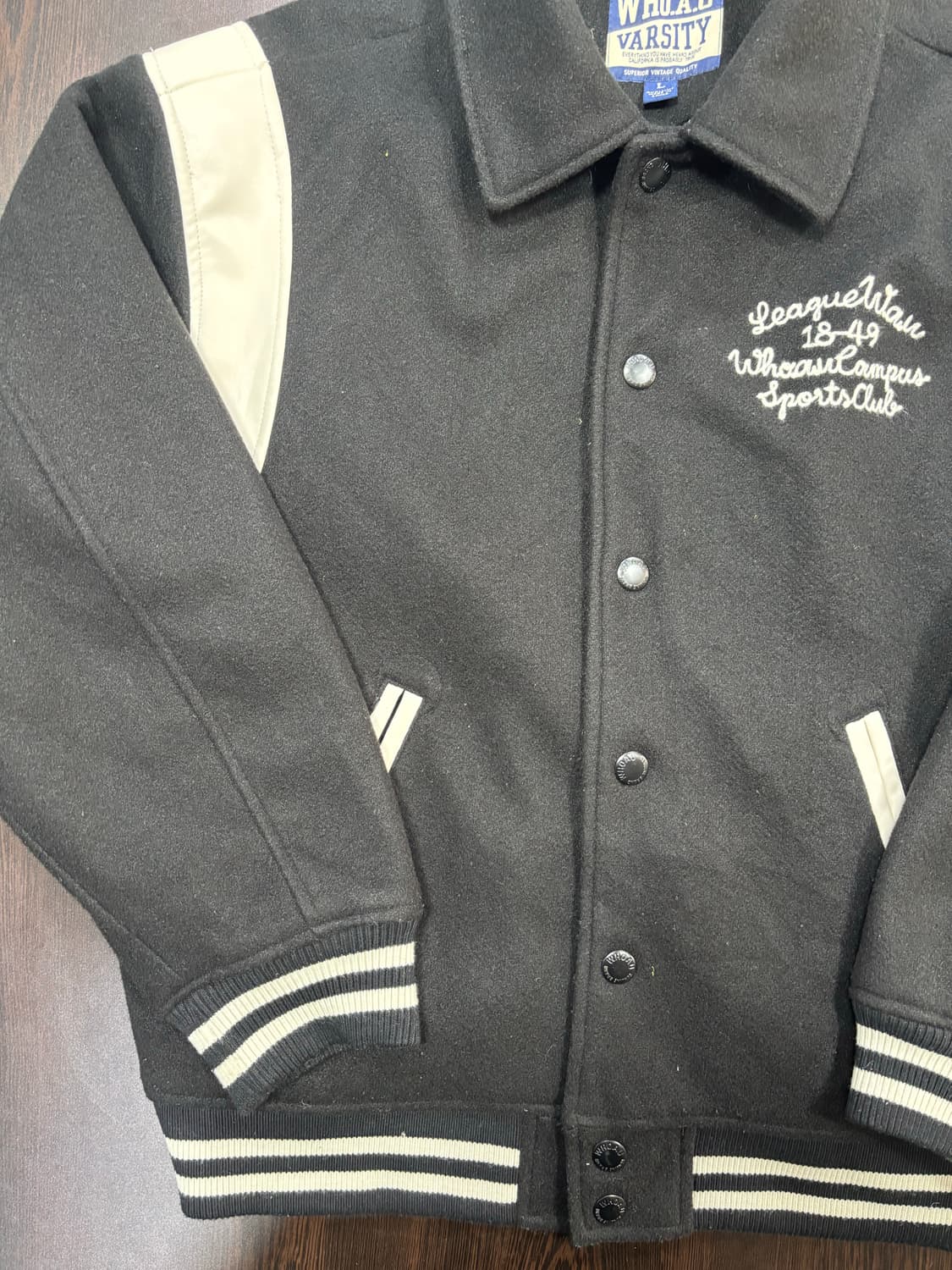 WHO.A.U 바시티 자켓 블랙 L 상품이미지3