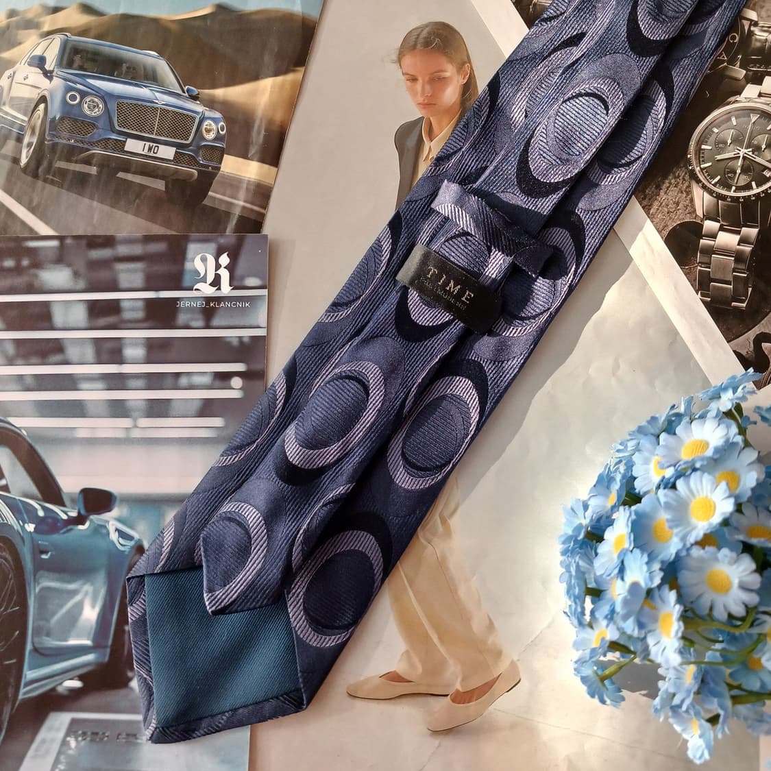 타임 실크 네이비 서클 자카드 넥타이 9.2cm A등급 A19342
 상품이미지5