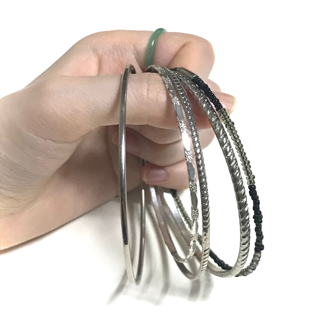 일본 빈티지 레이어드 뱅글 팔찌 실버 비즈 y2k 갸루 펑크 락시크 상품이미지2
