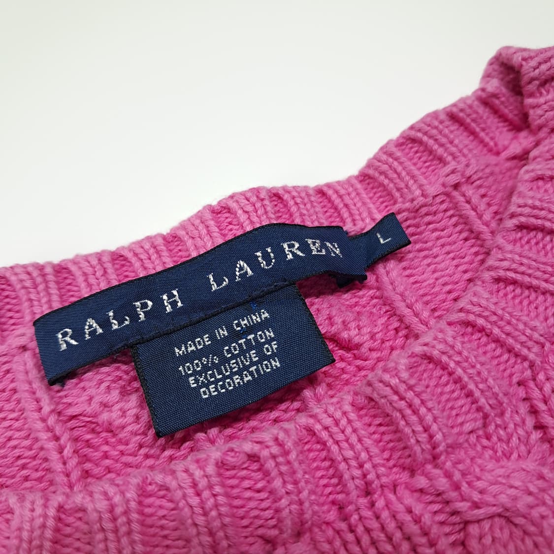 CL384 L 폴로 00s 코튼 케이블 크루넥 그린포니 핑크 니트 상품이미지3