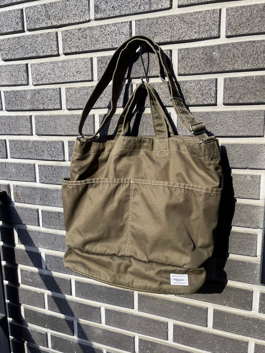 Porter 포터 화이트 스티치 코튼백 올리브 그린 상품이미지6