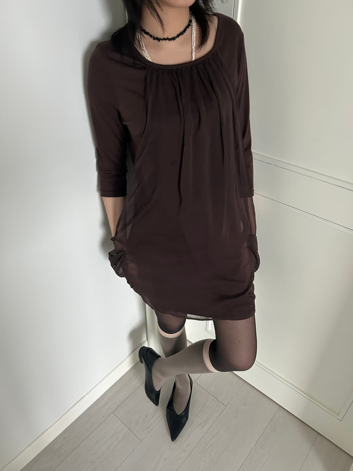 Sheer Layered Brown Dress / 빈티지 미니 원피스 상품이미지3