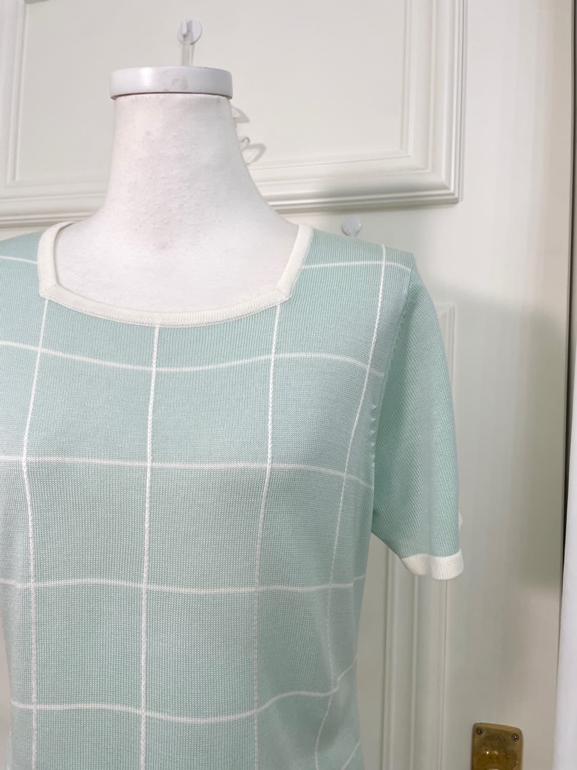 mint white check hlaf knit top(size-L) 상품이미지7