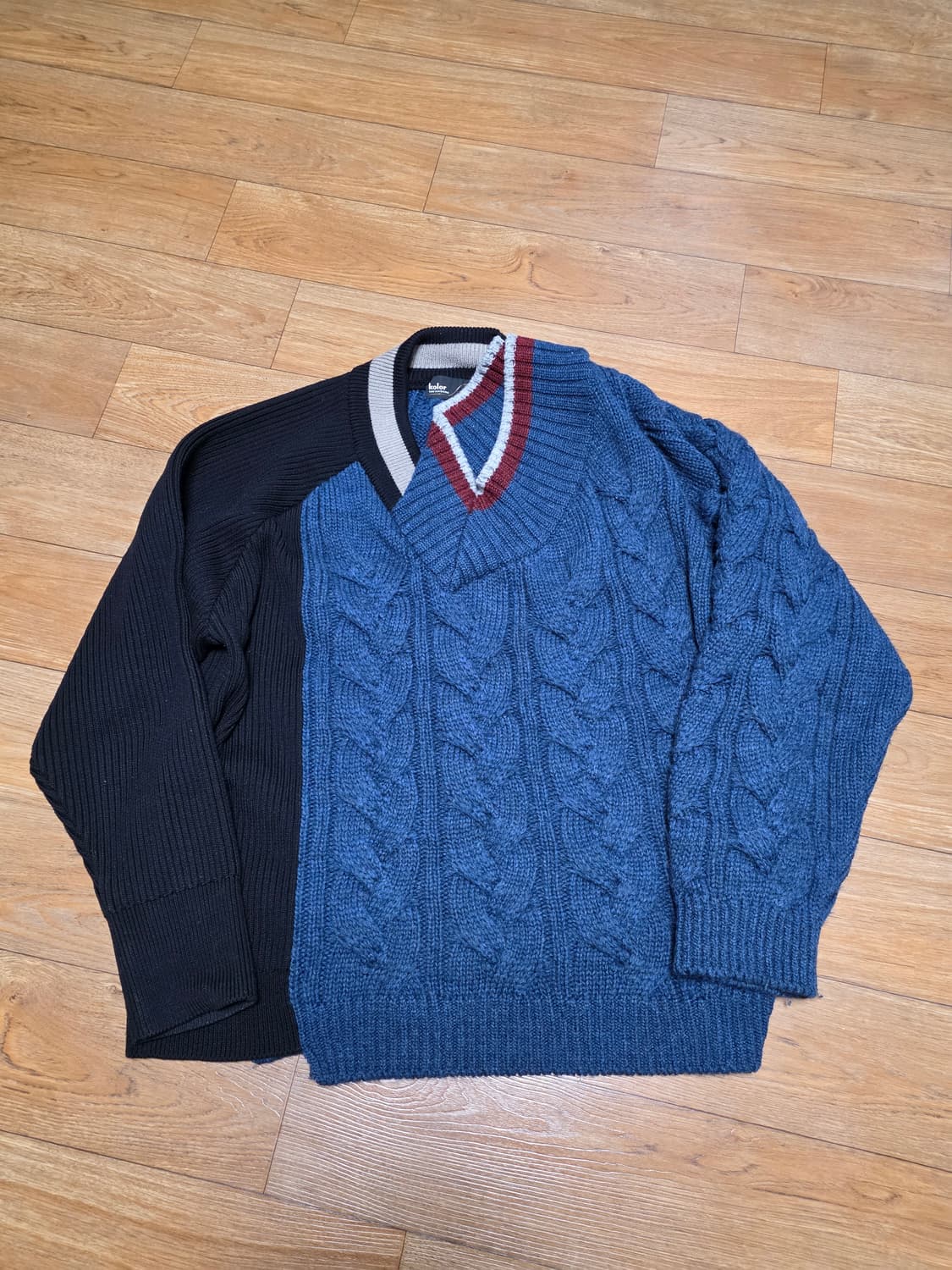 kolor 비대칭 투칼라 레이어드 니트 상품이미지2