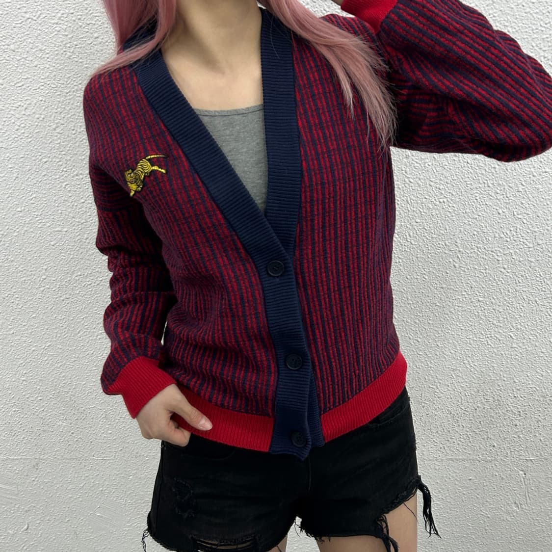 겐조 타이거 로고 레드 네이비 배색 버튼 니트 가디건 ( 동일 중고매물  상품이미지1