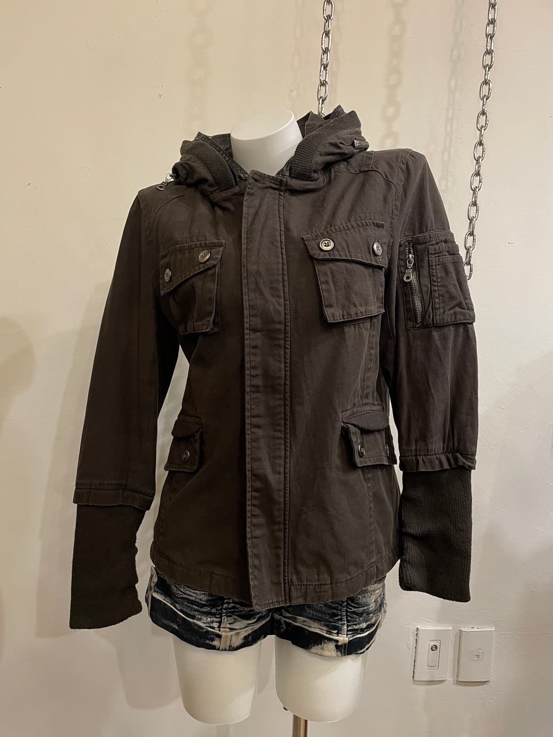 von dutch 본더치 브라운 골지 후드 자켓 y2k 밀리터리 상품이미지1