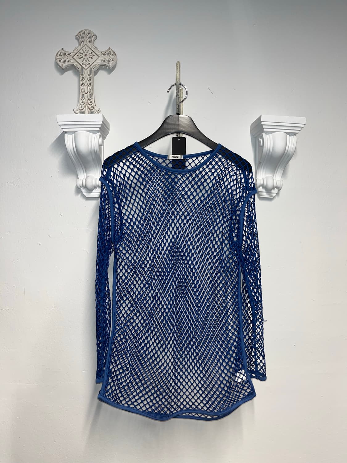 VINTAGE 그물롱슬리브 블루 상품이미지1