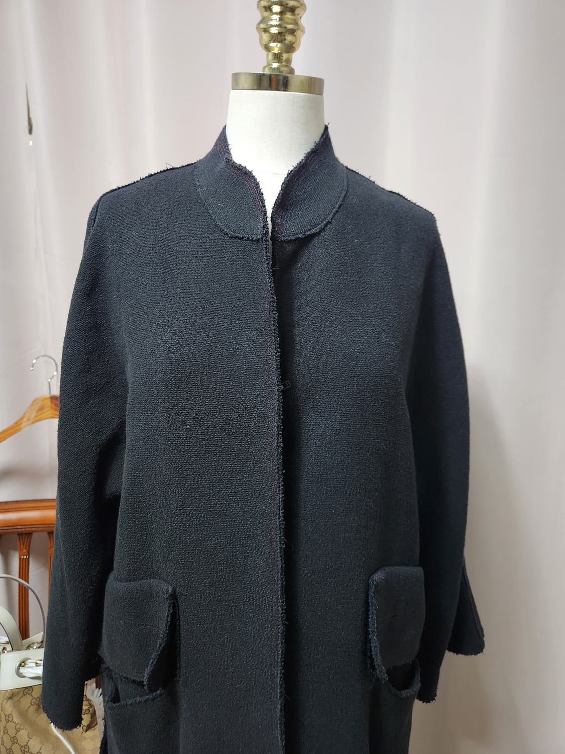 타임블랙 차이나넥 롱 코트(모+면혼방) 상품이미지2