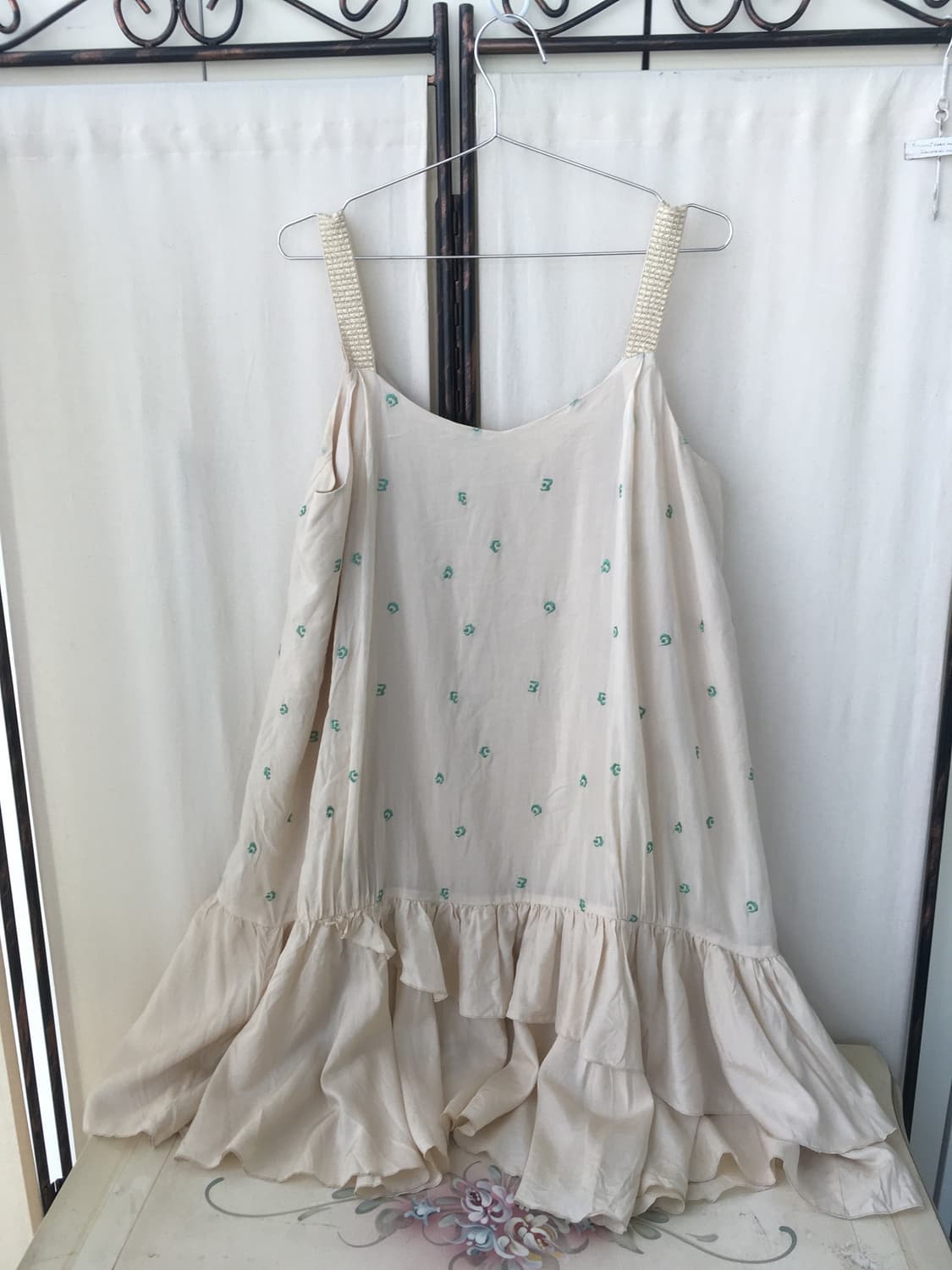 jpn vintage 아카이브 청록 자수 프릴 원피스 상품이미지9
