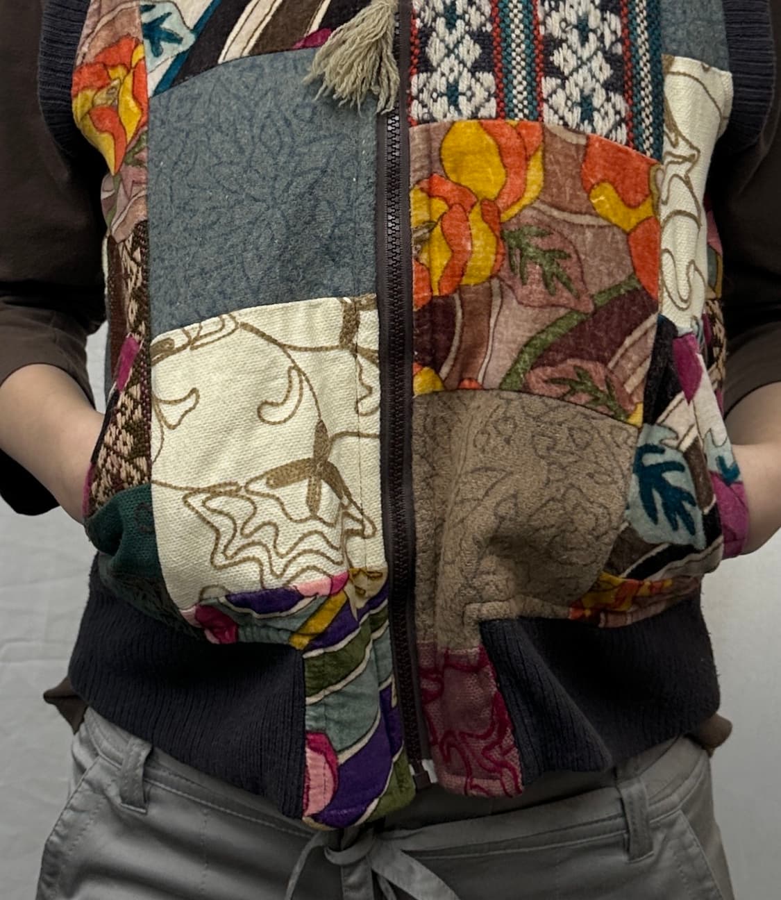 amina 패치워크 후드 베스트 에스닉 상품이미지2