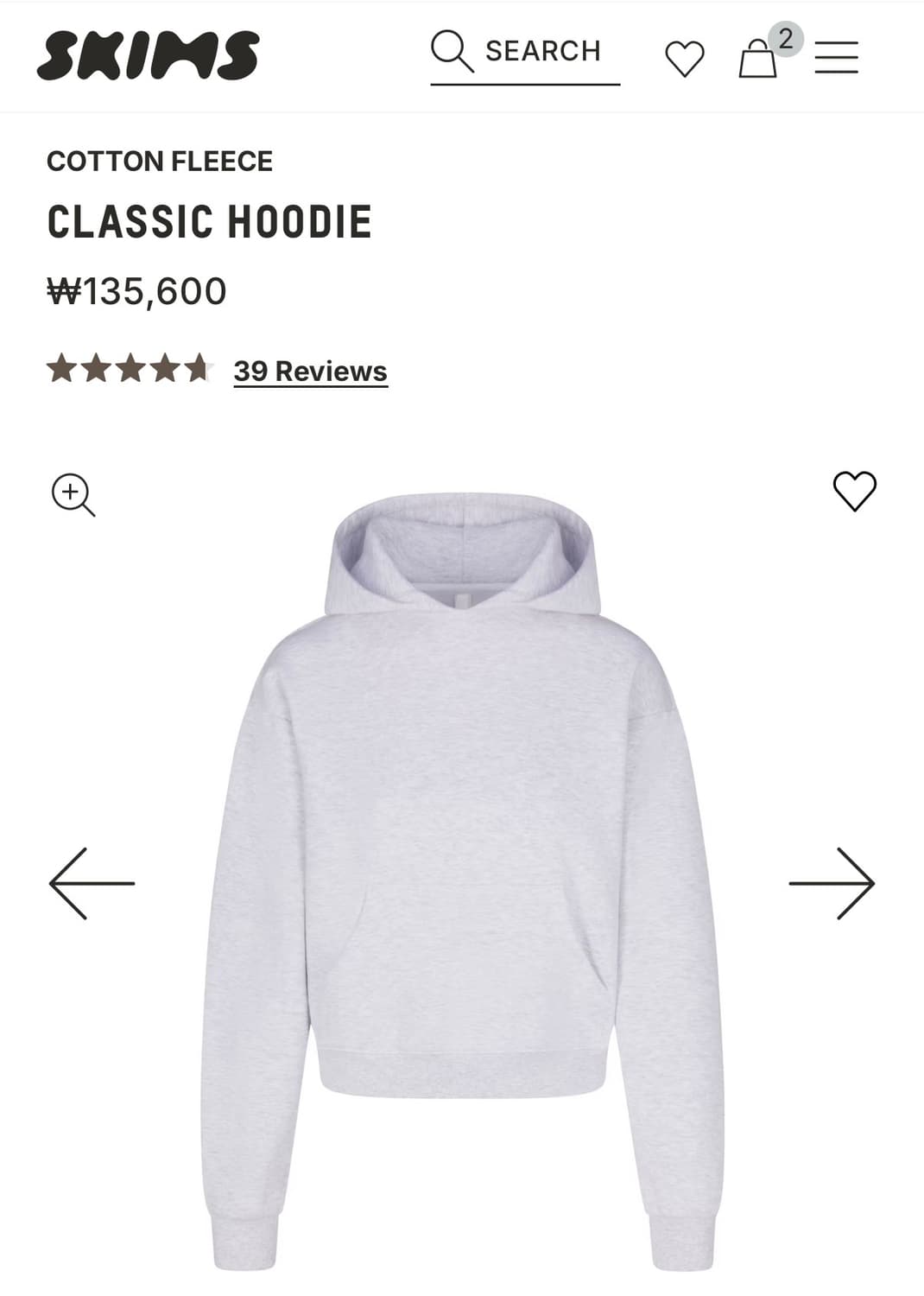 skims 스킴스 코튼 플리스 클래식 후드 M 상품이미지1