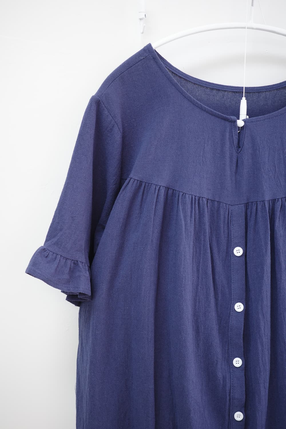 Navy Frill cotton Blouse 상품이미지6