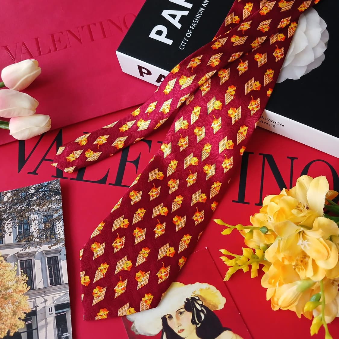 발렌티노 실크 레드 패턴 넥타이 9.9cm A+등급 A19299
 상품이미지5