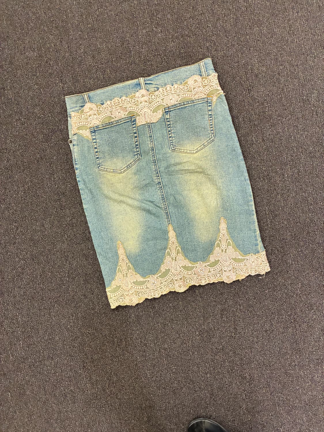 M)Japanese vintage 여성 꽃자수 레이스 디테일 데님스커트 상품이미지7