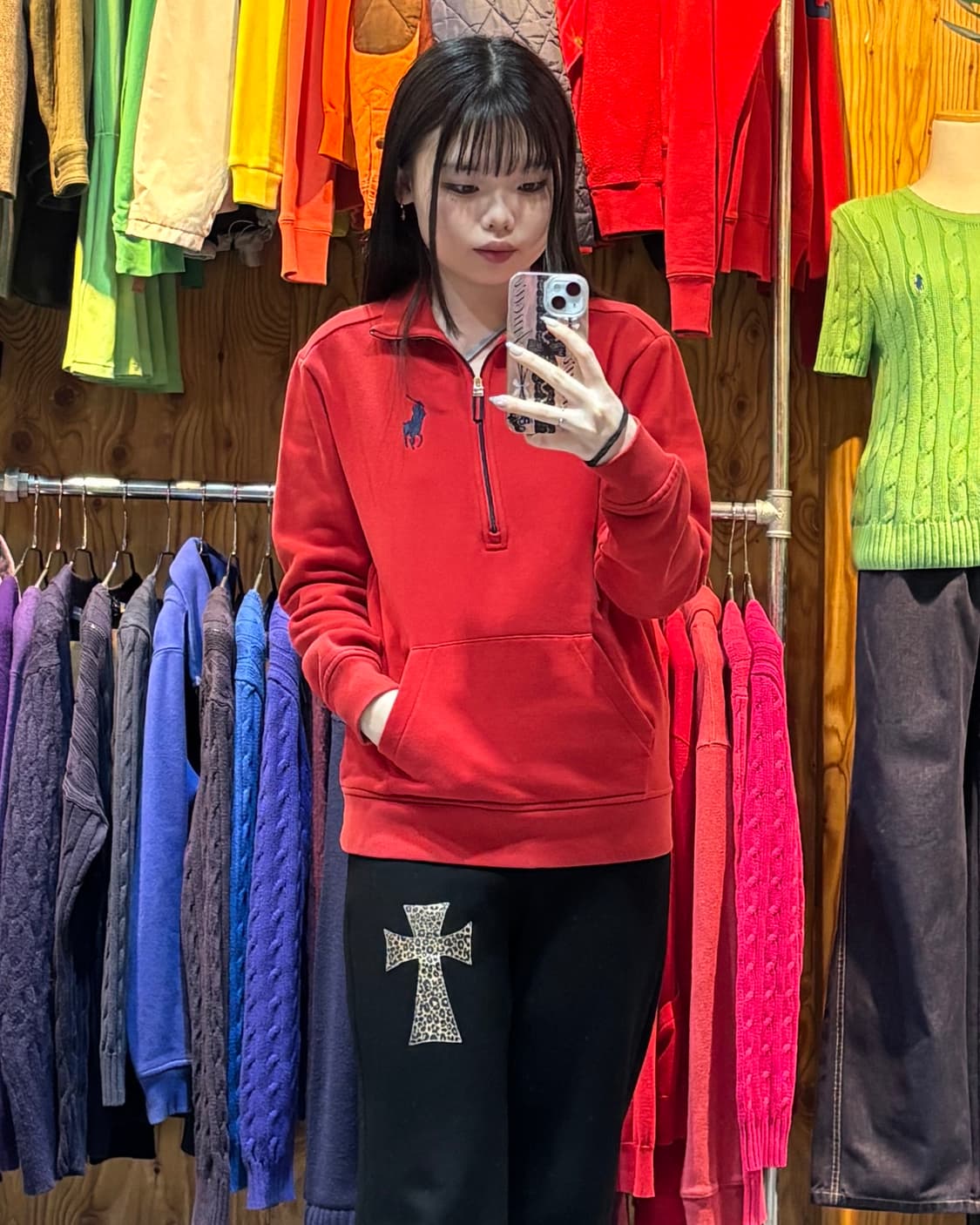 XS 폴로랄프로렌 빅로고 레드 코튼 하프집업 상품이미지1