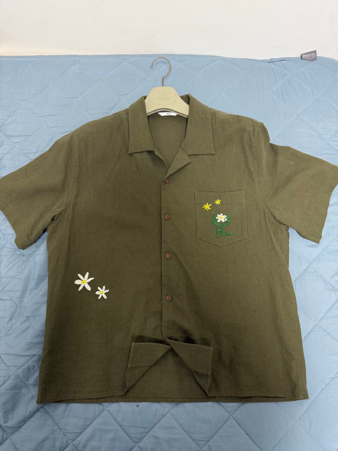 [L] STU 24ss Flower Beads Shirt_카키 상품이미지1