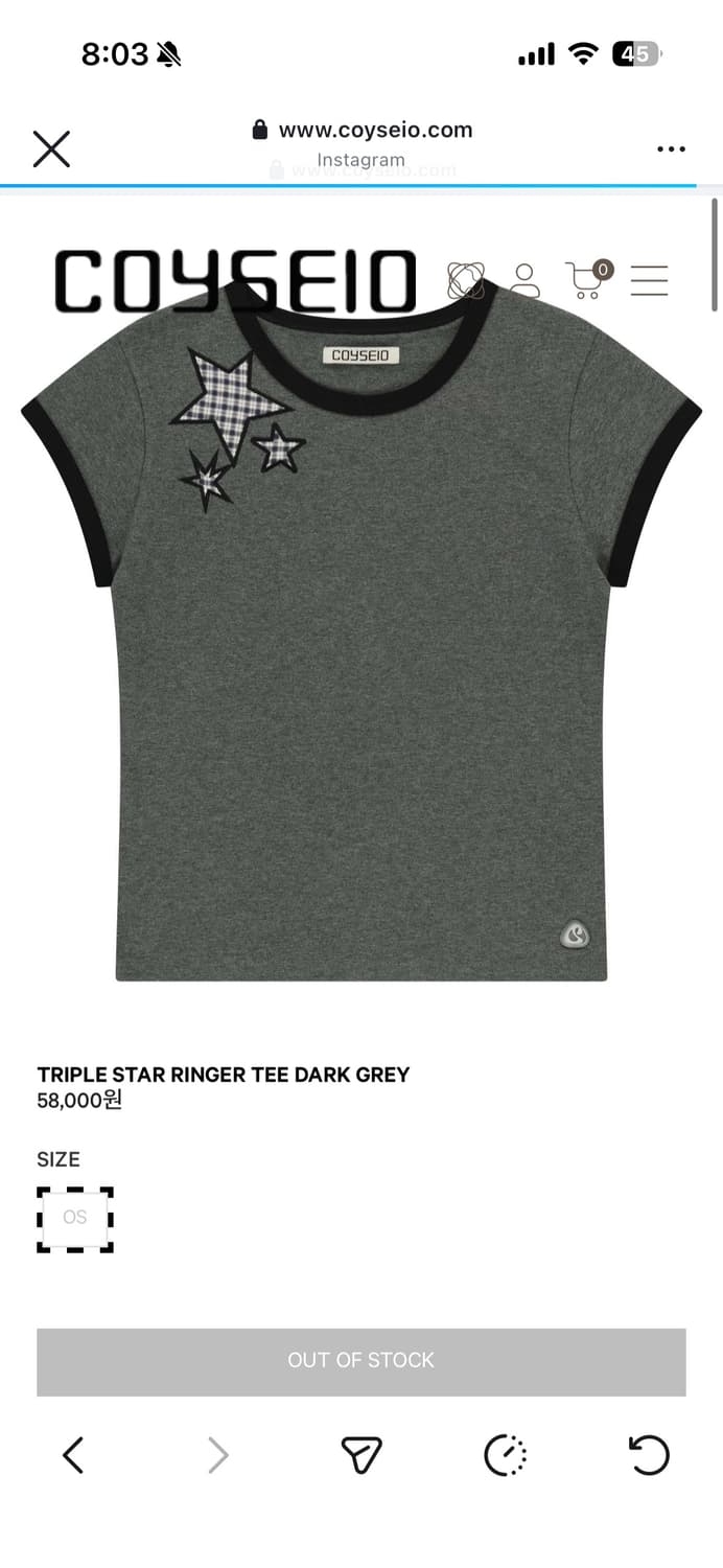 코이세이오 TRIPLE STAR RINGER TEE DARK GREY 상품이미지1