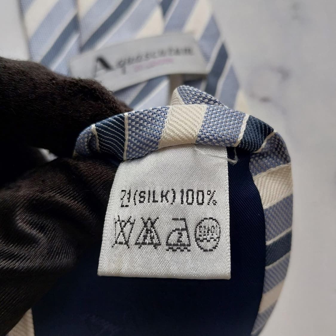 아쿠아스큐텀 실크 블루 스트라이프 넥타이 9.3cm A+등급 K2033 상품이미지10