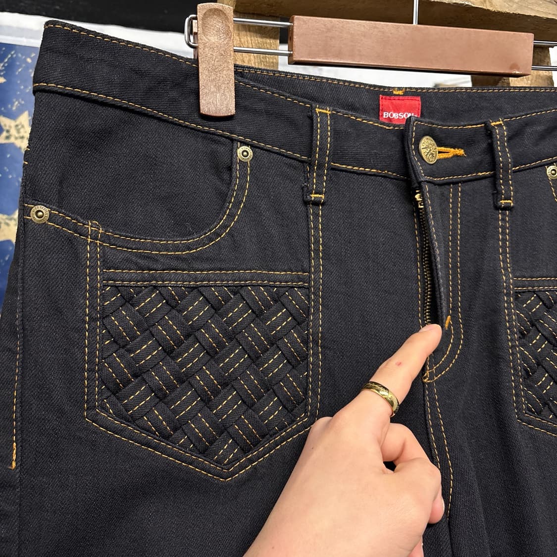 00s 밥슨 스마일랜드 바스켓위빙 와이드 플레어 데님팬츠 N909 상품이미지5