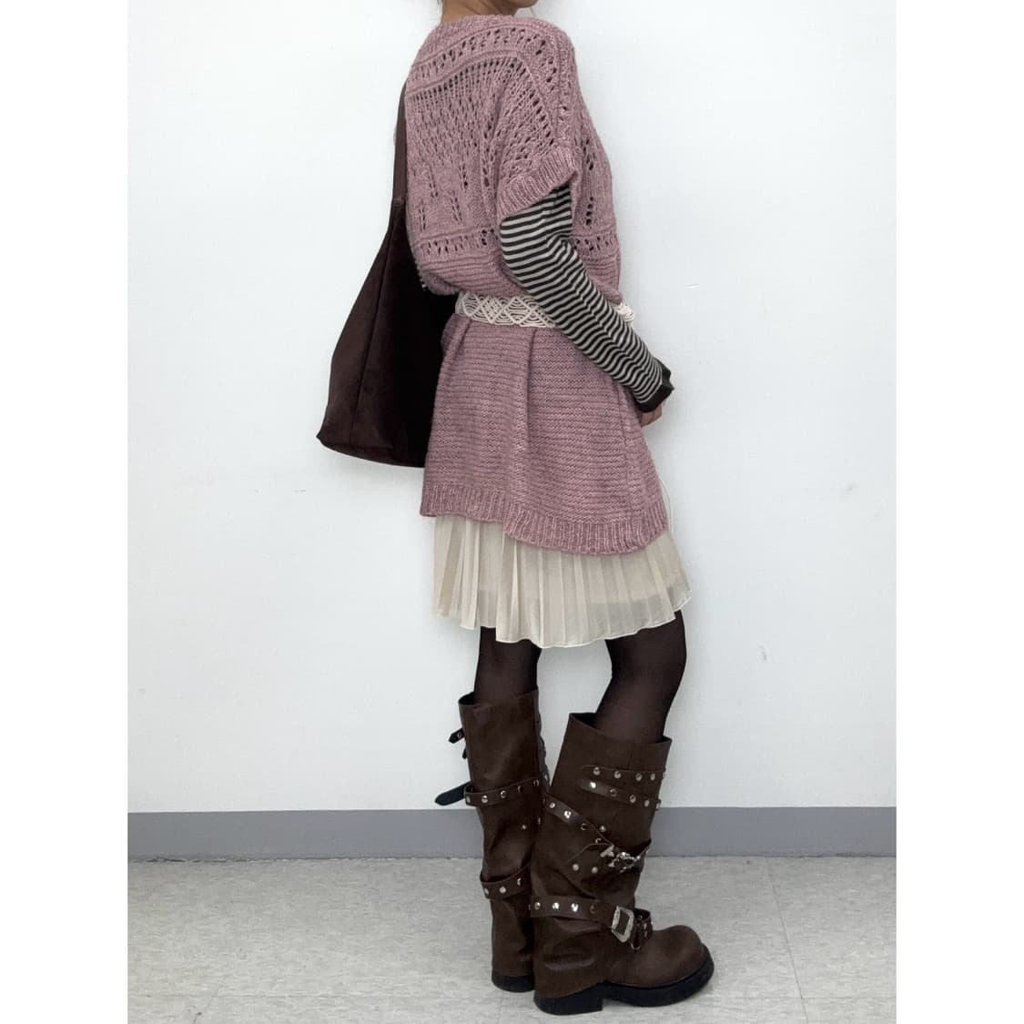 빈티지 핑크 니트 원피스 상품이미지4