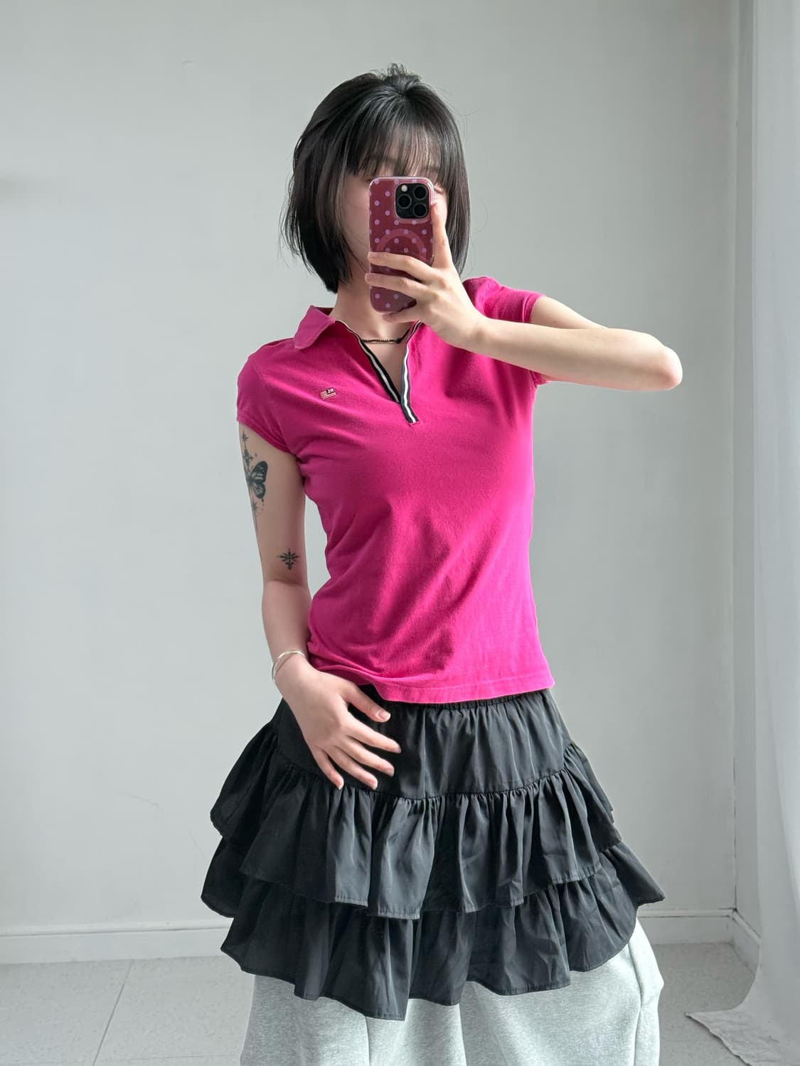 폴로 진스 핫핑크 딱붙 반팔티 상품이미지3