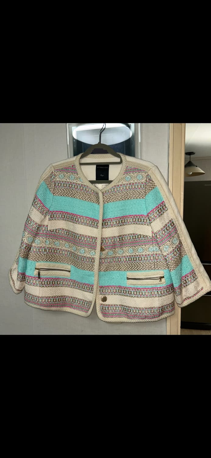 RENEEVON 레니본 쁘레쥬 고급 고가 민트 아이보리 트위드 7부 자켓 상품이미지1