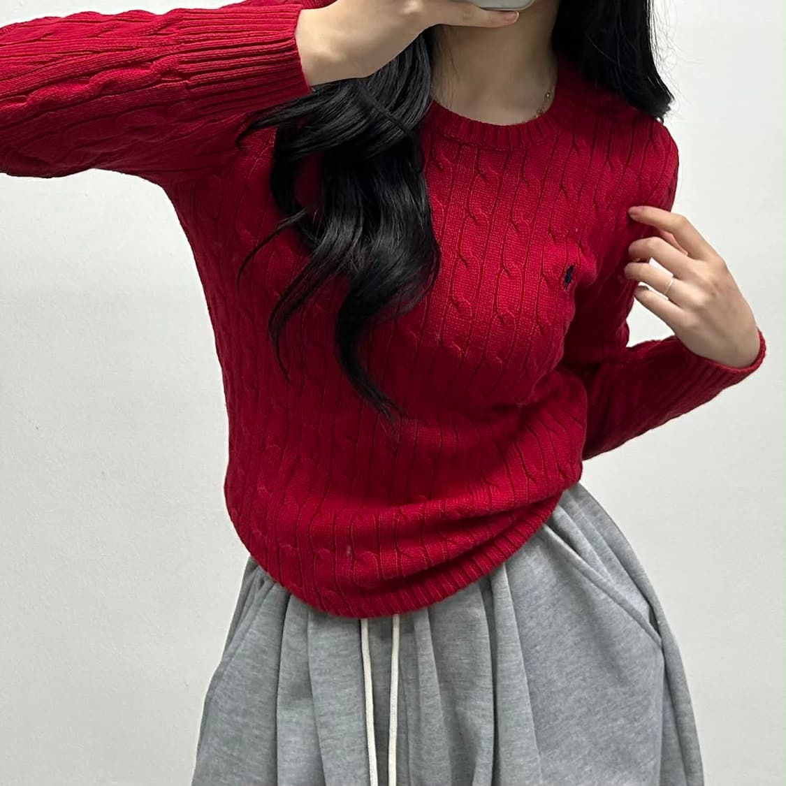 폴로 랄프로렌 레드 케이블 크루넥 니트(L) 상품이미지1