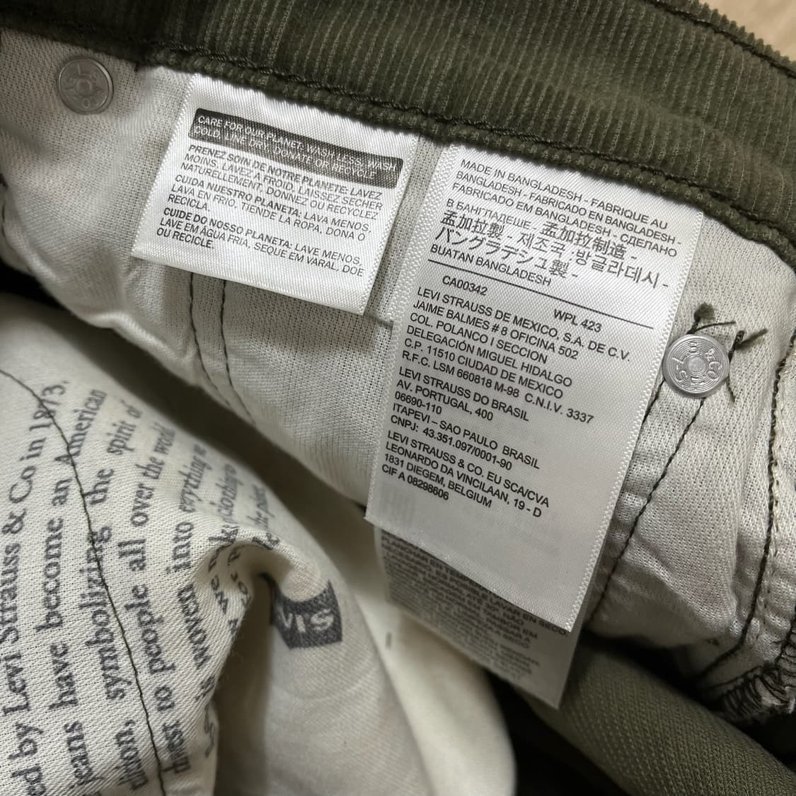 리바이스 502 화이트탭 코듀로이 팬츠 [카키] W32 L32 상품이미지9