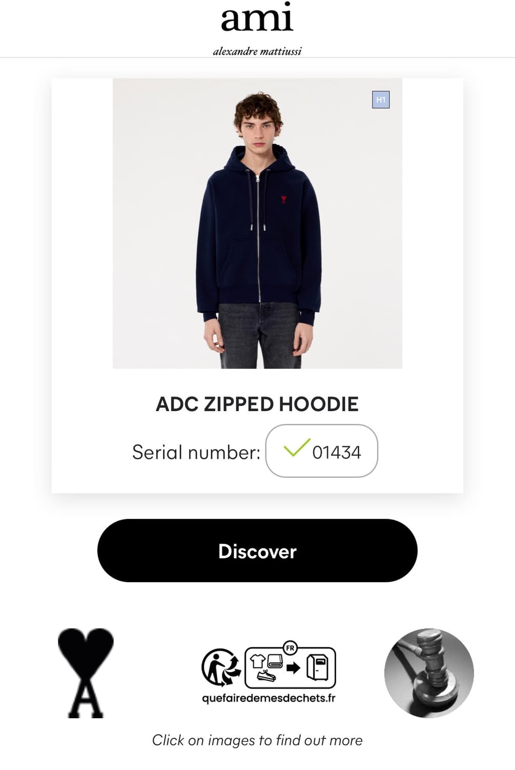 [XL] 아미 스몰 하트 로고 블랙 후드집업 새상품 C444 상품이미지3