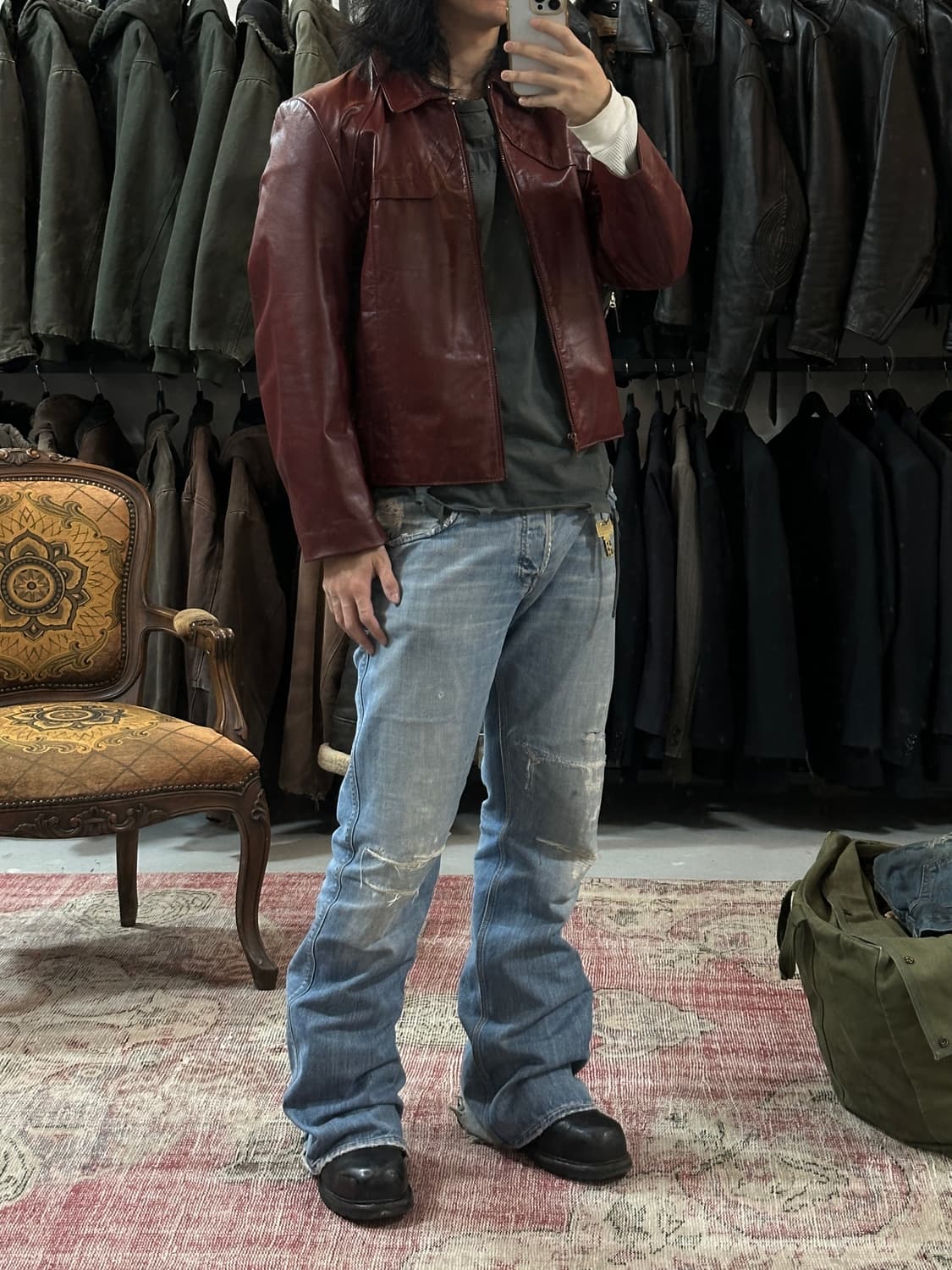 80's 빈티지 버건디 크롭 레더 자켓 라이더 자켓 파이트클럽st 상품이미지2