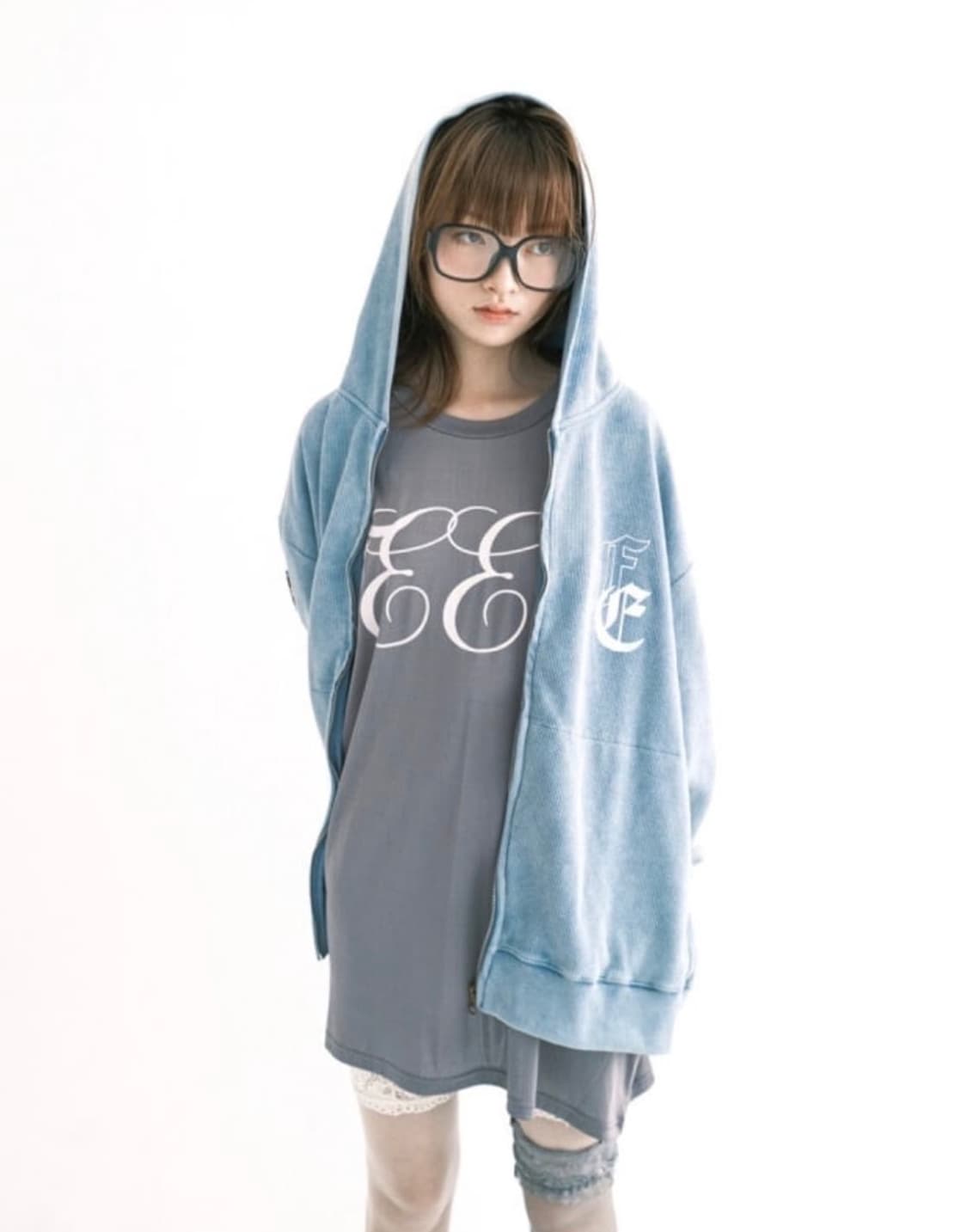 샵페어리 와플 후드집업 블루 상품이미지1