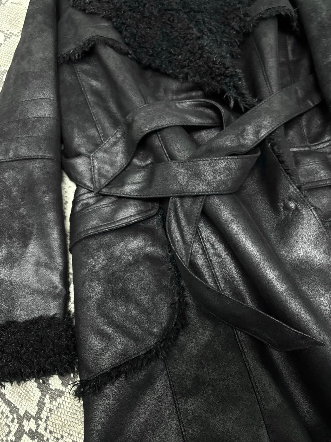 Black Fur Trimming Chic Long Jacket 상품이미지3