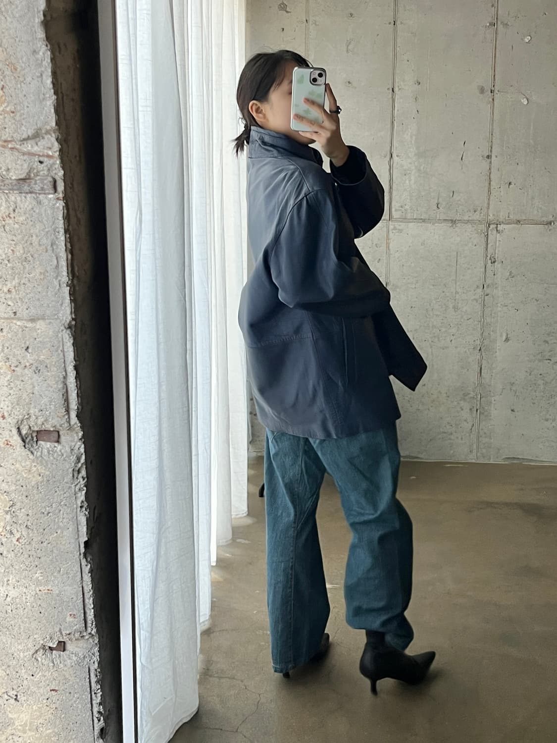 (Rare)90s Lambskin 천연 양가죽 자켓 딥네이비 블루 상품이미지5