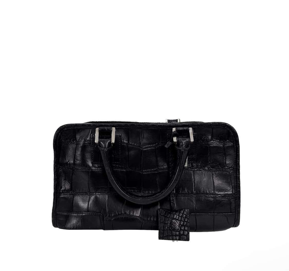LOEWE 로에베 아마조나28 스퀘어 토트백 크로커다일 블랙 상품이미지1