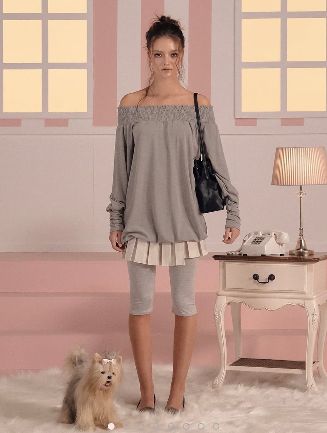 쓰리타임즈 벨 셔링 탑 그레이 롱슬리브 상품이미지1