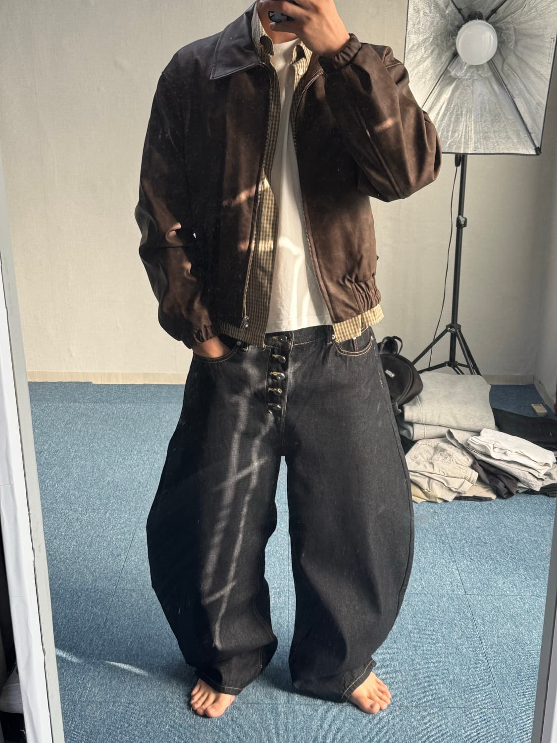 브라운 빈티지워싱레더자켓 상품이미지7