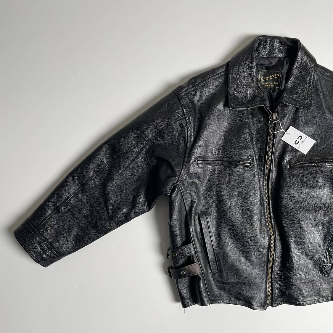90's vera pelle 백 액션 플리츠 카우레더 봄버 (italy) 상품이미지3