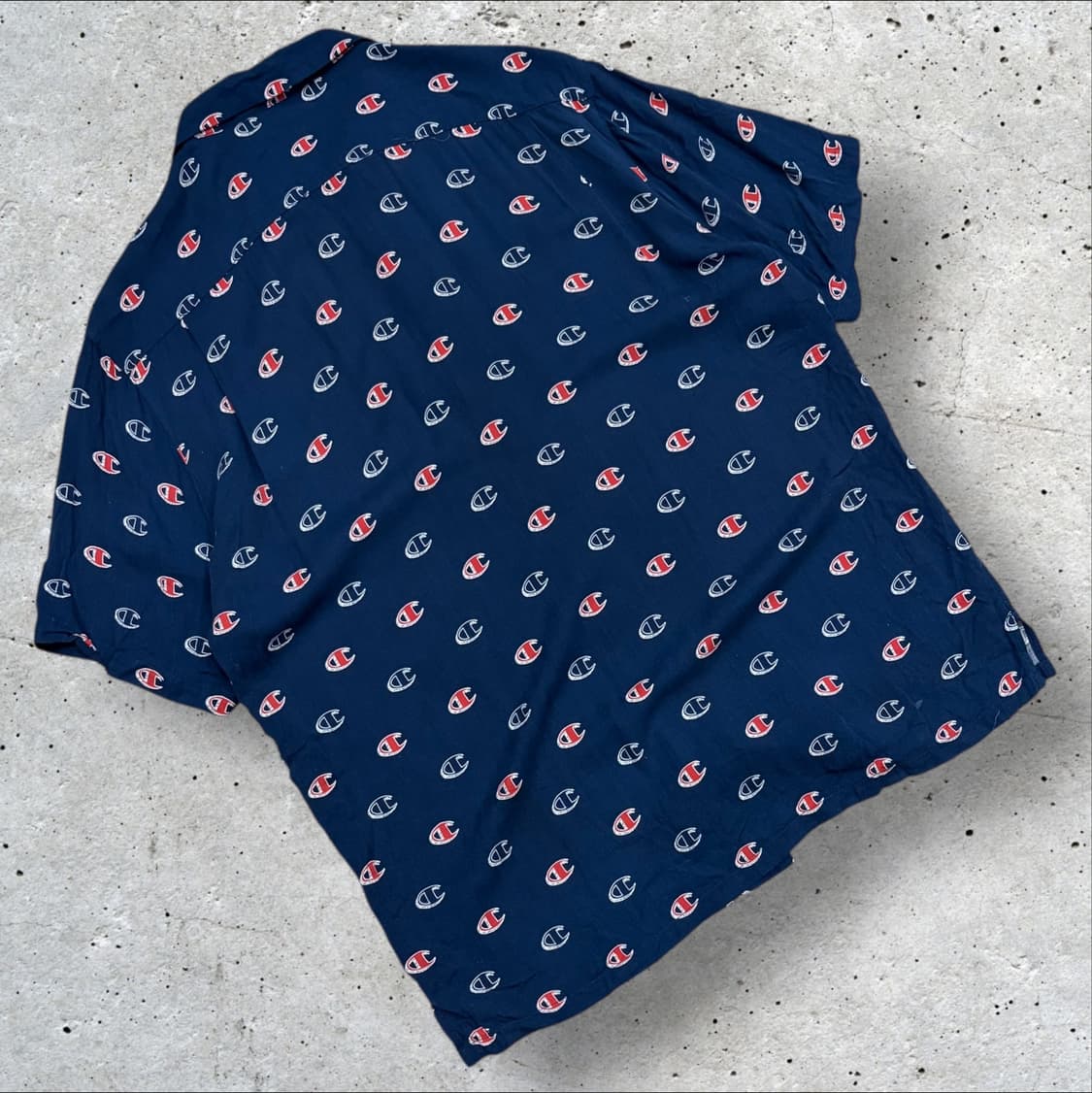 [L] 챔피온 로고 패턴 반팔 셔츠 네이비 C192 상품이미지2