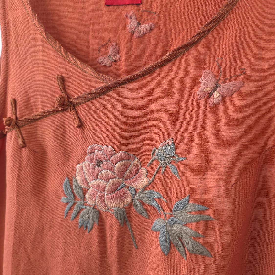 오리엔탈 오렌지 플라워 자수 슬리브리스 원피스 상품이미지5