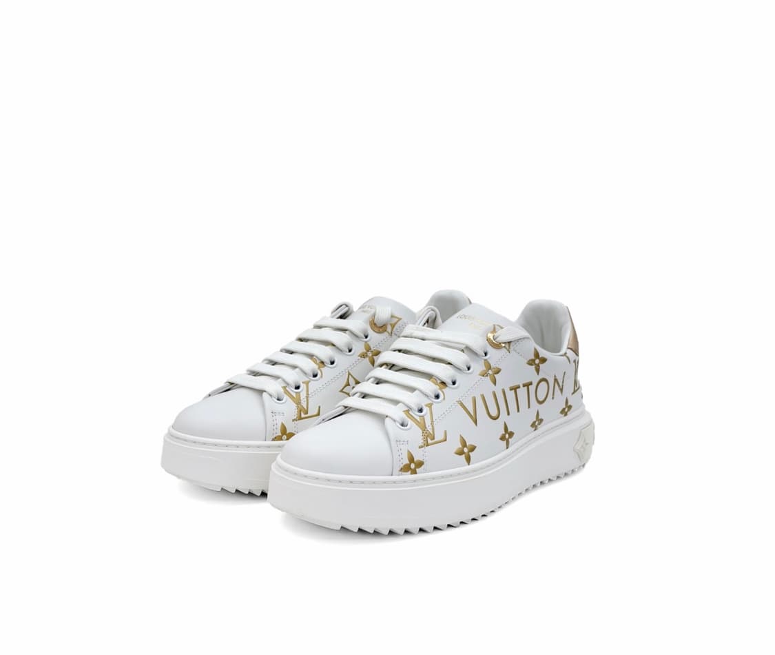 [38] 루이비통 여성 레터링 로고 타임아웃 로우탑 스니커즈 화이트 골드 상품이미지3