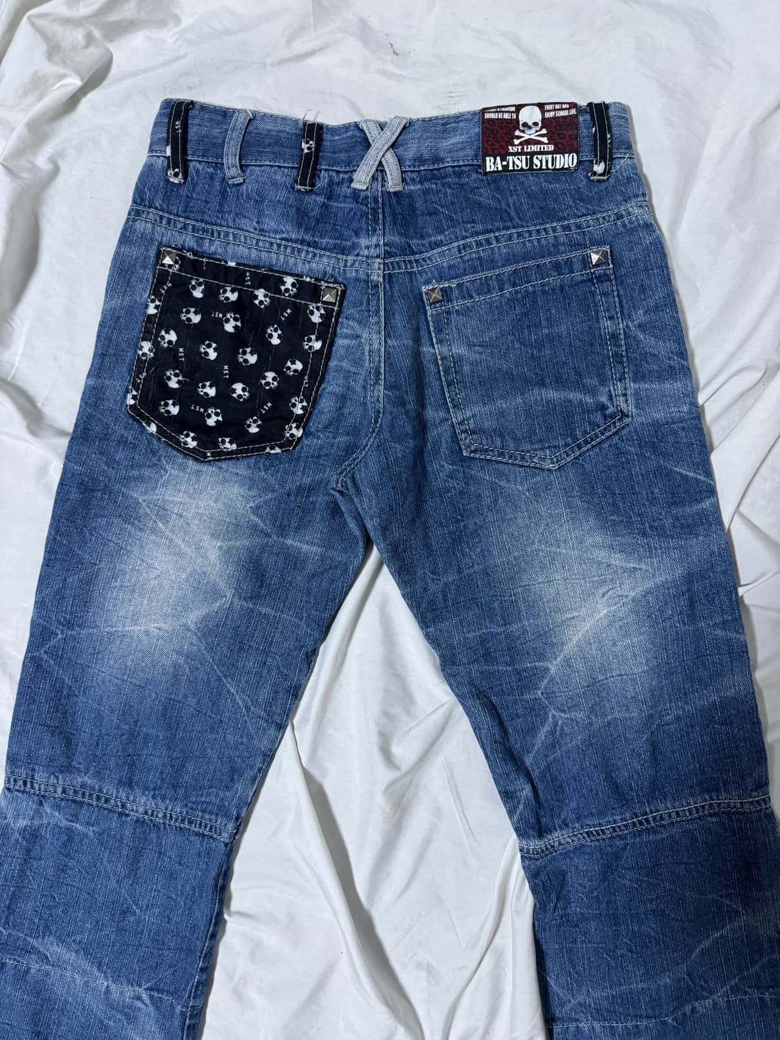Batsu 스컬 레오파드 크롭 데님팬츠 y2k 펑크 vkei 상품이미지5