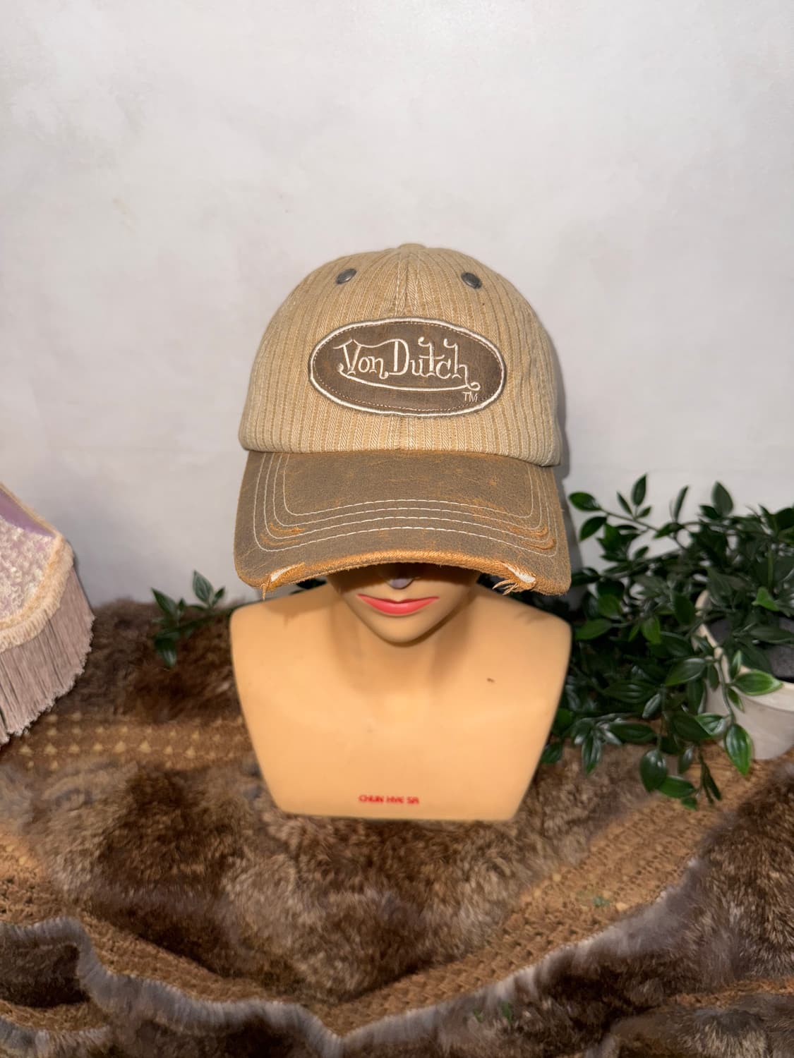Von Dutch beige stripe leather logo 볼캡 상품이미지5